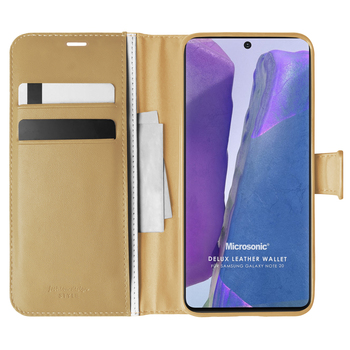 Microsonic Samsung Galaxy Note 20 Kılıf Delux Leather Wallet Gold Microsonic Samsung Galaxy Note 20 Kılıf Delux Leather Wallet Gold