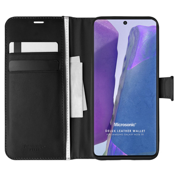 Microsonic Samsung Galaxy Note 20 Kılıf Delux Leather Wallet Siyah