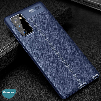 Microsonic Samsung Galaxy Note 20 Kılıf Deri Dokulu Silikon Lacivert