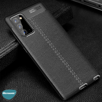 Microsonic Samsung Galaxy Note 20 Kılıf Deri Dokulu Silikon Siyah