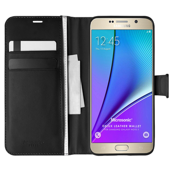 Microsonic Samsung Galaxy Note 5 Kılıf Delux Leather Wallet Siyah