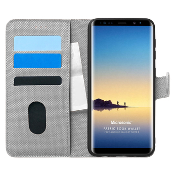 Microsonic Samsung Galaxy Note 8 Kılıf Fabric Book Wallet Gri Microsonic Samsung Galaxy Note 8 Kılıf Fabric Book Wallet Gri