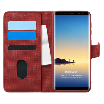 Microsonic Samsung Galaxy Note 8 Kılıf Fabric Book Wallet Kırmızı