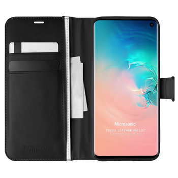 Microsonic Samsung Galaxy S10 Kılıf Delux Leather Wallet Siyah