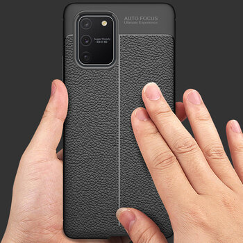 Microsonic Samsung Galaxy S10 Lite Kılıf Deri Dokulu Silikon Siyah