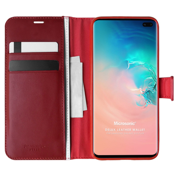 Microsonic Samsung Galaxy S10 Plus Kılıf Delux Leather Wallet Kırmızı