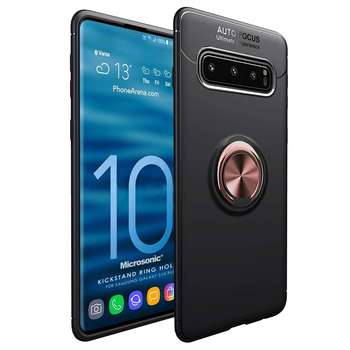 Microsonic Samsung Galaxy S10 Plus Kılıf Kickstand Ring Holder Siyah Rose Microsonic Samsung Galaxy S10 Plus Kılıf Kickstand Ring Holder Siyah Rose