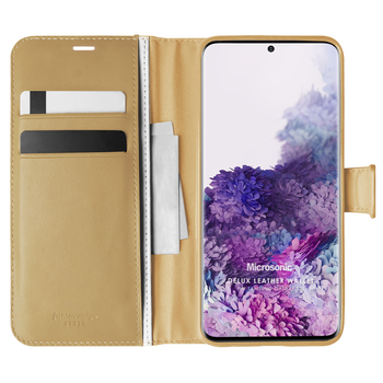 Microsonic Samsung Galaxy S20 Kılıf Delux Leather Wallet Gold Microsonic Samsung Galaxy S20 Kılıf Delux Leather Wallet Gold