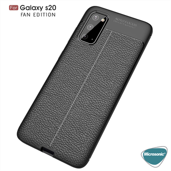 Microsonic Samsung Galaxy S20 FE Kılıf Deri Dokulu Silikon Siyah