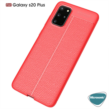 Microsonic Samsung Galaxy S20 Plus Kılıf Deri Dokulu Silikon Kırmızı