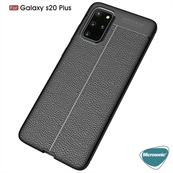Microsonic Samsung Galaxy S20 Plus Kılıf Deri Dokulu Silikon Siyah