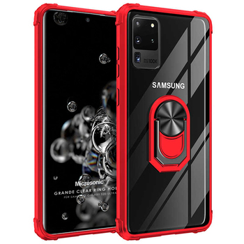 Microsonic Samsung Galaxy S20 Ultra Kılıf Grande Clear Ring Holder Kırmızı