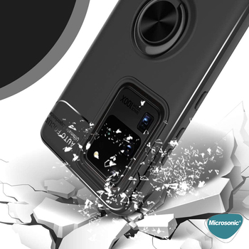 Microsonic Samsung Galaxy S20 Ultra Kılıf Kickstand Ring Holder Siyah Rose