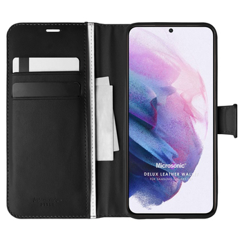 Microsonic Samsung Galaxy S21 Kılıf Delux Leather Wallet Siyah