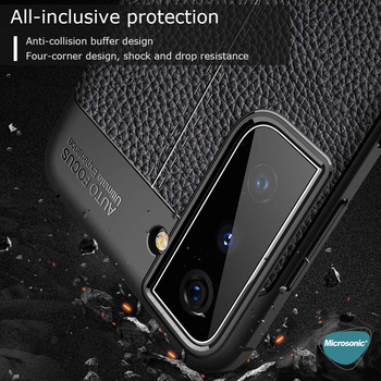 Microsonic Samsung Galaxy S21 Kılıf Deri Dokulu Silikon Lacivert