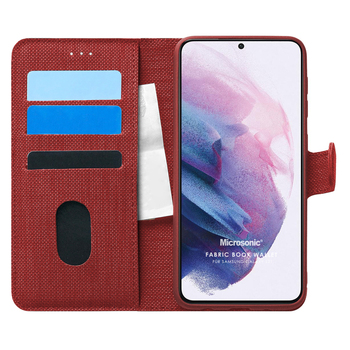 Microsonic Samsung Galaxy S21 Kılıf Fabric Book Wallet Kırmızı
