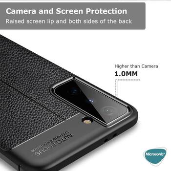 Microsonic Samsung Galaxy S21 FE Kılıf Deri Dokulu Silikon Siyah