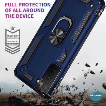 Microsonic Samsung Galaxy S21 FE Kılıf Military Ring Holder Lacivert