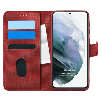 Microsonic Samsung Galaxy S21 Plus Kılıf Fabric Book Wallet Kırmızı