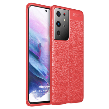 Microsonic Samsung Galaxy S21 Ultra Kılıf Deri Dokulu Silikon Kırmızı Microsonic Samsung Galaxy S21 Ultra Kılıf Deri Dokulu Silikon Kırmızı