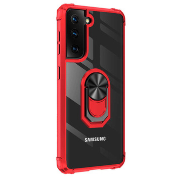 Microsonic Samsung Galaxy S22 Kılıf Grande Clear Ring Holder Kırmızı