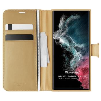 Microsonic Samsung Galaxy S22 Ultra Kılıf Delux Leather Wallet Gold