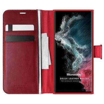 Microsonic Samsung Galaxy S22 Ultra Kılıf Delux Leather Wallet Kırmızı