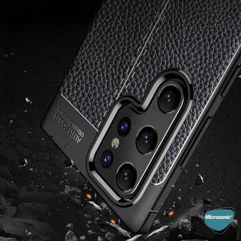 Microsonic Samsung Galaxy S22 Ultra Kılıf Deri Dokulu Silikon Lacivert