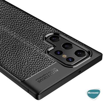 Microsonic Samsung Galaxy S22 Ultra Kılıf Deri Dokulu Silikon Lacivert