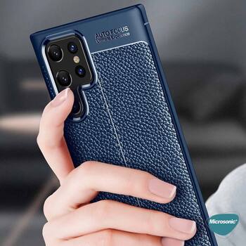 Microsonic Samsung Galaxy S22 Ultra Kılıf Deri Dokulu Silikon Siyah