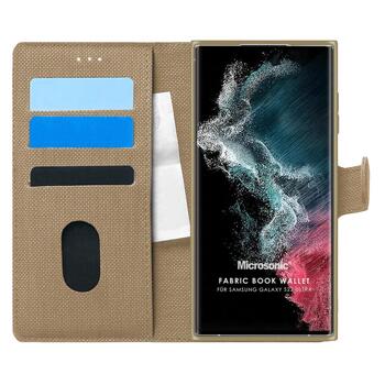 Microsonic Samsung Galaxy S22 Ultra Kılıf Fabric Book Wallet Gold Microsonic Samsung Galaxy S22 Ultra Kılıf Fabric Book Wallet Gold