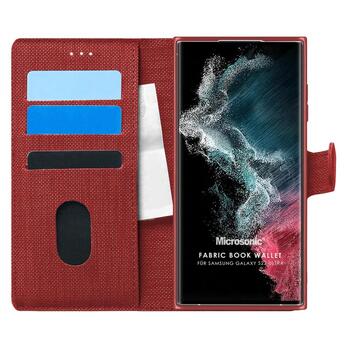 Microsonic Samsung Galaxy S22 Ultra Kılıf Fabric Book Wallet Kırmızı