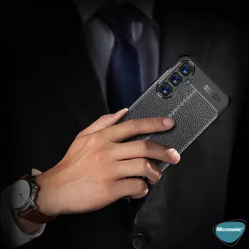 Microsonic Samsung Galaxy S23 FE Kılıf Deri Dokulu Silikon Siyah