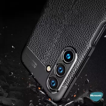 Microsonic Samsung Galaxy S23 Plus Kılıf Deri Dokulu Silikon Siyah