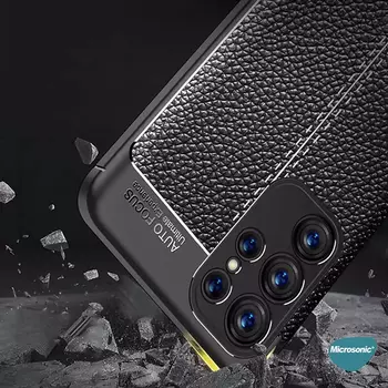 Microsonic Samsung Galaxy S23 Ultra Kılıf Deri Dokulu Silikon Siyah