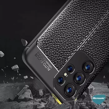 Microsonic Samsung Galaxy S24 Ultra Kılıf Deri Dokulu Silikon Siyah