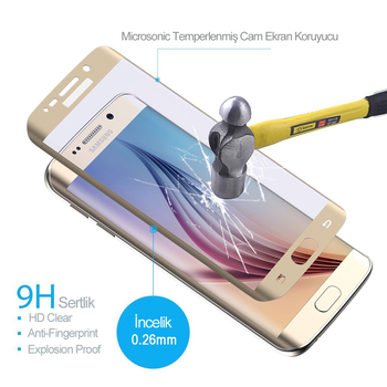 Microsonic Samsung Galaxy S6 Edge Kavisli Temperli Cam Ekran Koruyucu Film Gold