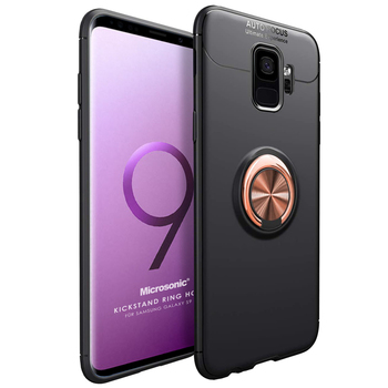 Microsonic Samsung Galaxy S9 Kılıf Kickstand Ring Holder Siyah Rose Microsonic Samsung Galaxy S9 Kılıf Kickstand Ring Holder Siyah Rose