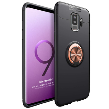 Microsonic Samsung Galaxy S9 Plus Kılıf Kickstand Ring Holder Siyah Rose Microsonic Samsung Galaxy S9 Plus Kılıf Kickstand Ring Holder Siyah Rose