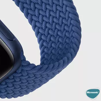 Microsonic Samsung Galaxy Watch 3 45mm Kordon, (Small Size, 135mm) Braided Solo Loop Band Lacivert