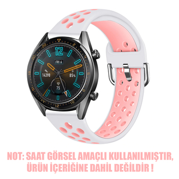 Microsonic Samsung Galaxy Watch 3 45mm Rainbow Sport Band Kordon Beyaz Açık Pembe