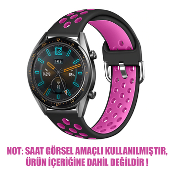 Microsonic Samsung Galaxy Watch 3 45mm Rainbow Sport Band Kordon Siyah Koyu Pembe