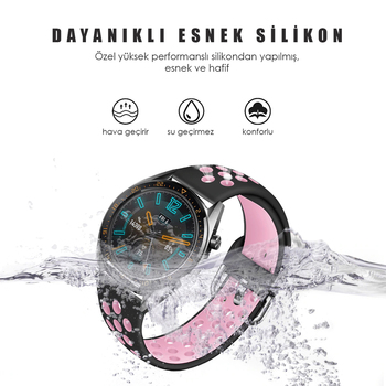 Microsonic Samsung Galaxy Watch 3 45mm Rainbow Sport Band Kordon Siyah Pembe