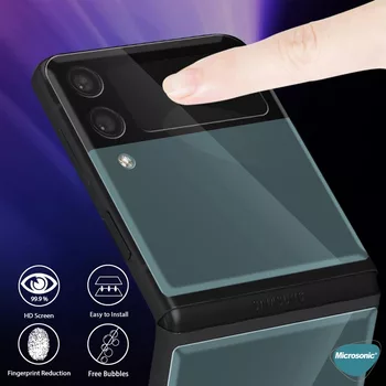 Microsonic Samsung Galaxy Z Flip 3 Arka Tam Kaplayan Temperli Cam Koruyucu Mor