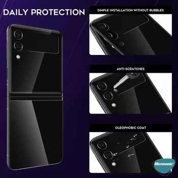 Microsonic Samsung Galaxy Z Flip 3 Arka Tam Kaplayan Temperli Cam Koruyucu Mor