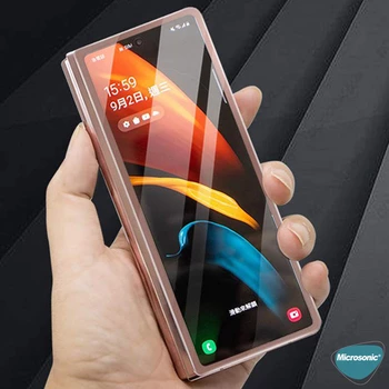 Microsonic Samsung Galaxy Z Fold 2 Ön + Arka Tam Kaplayan Temperli Cam Ekran Koruyucu Gold