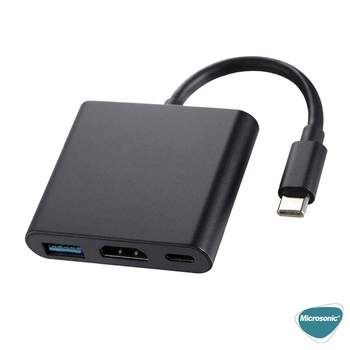 Microsonic Type-C to HDTV Multi-Adapter 3 in 1 HDMI & USB & Type-C Macbook Kablo Adaptör Siyah