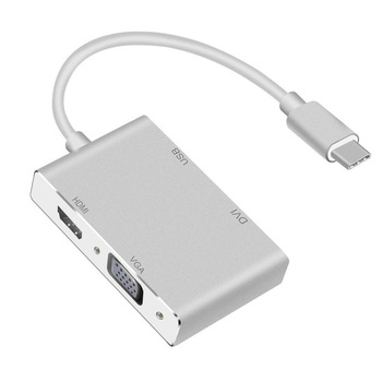 Microsonic Type-C to VGA DVI HDMI USB Adapter 4 in 1 Type-C Dönüştürücü Adaptör Kablo Gri