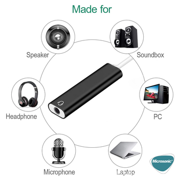 Microsonic USB Sound Card Kablo, USB 3.5mm Jack Aux Kablo Dönüştücü Adaptör Siyah