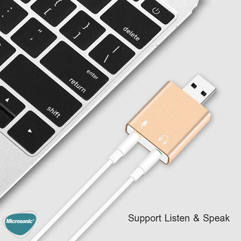 Microsonic USB Sound Card, USB to 3.5mm Kulaklık ve Mikrofon Çevirici Adaptör Gold